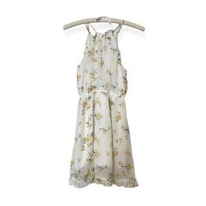 Abercrombie White Yellow Floral Sleeveless Tie Back Chiffon Dress - Sz XS Petite
